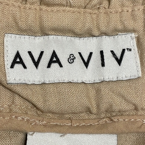 Ava + Viv Women Shorts Size 18 Khaki Cotton Linen Relax Fit High Waist Preppy - Picture 10 of 16